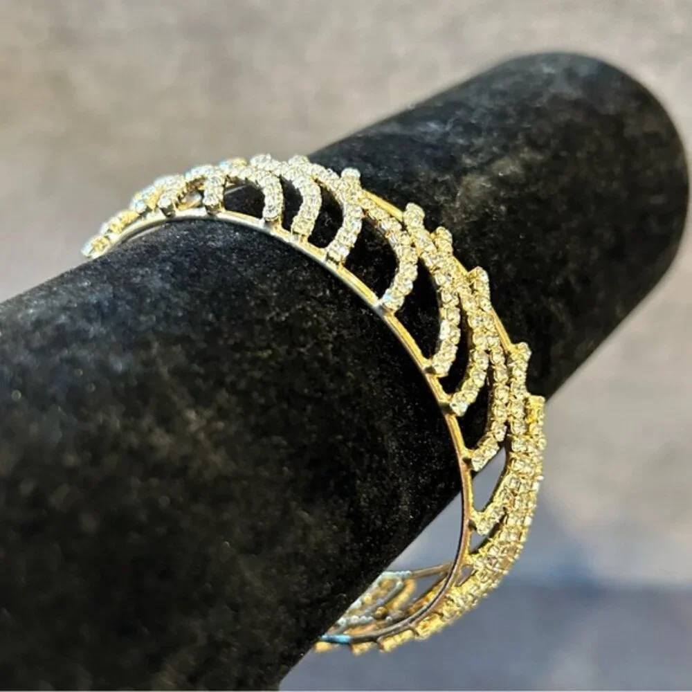 Crystal and Gold Color Slip On Bangle Bracelet - Picture 4 of 5